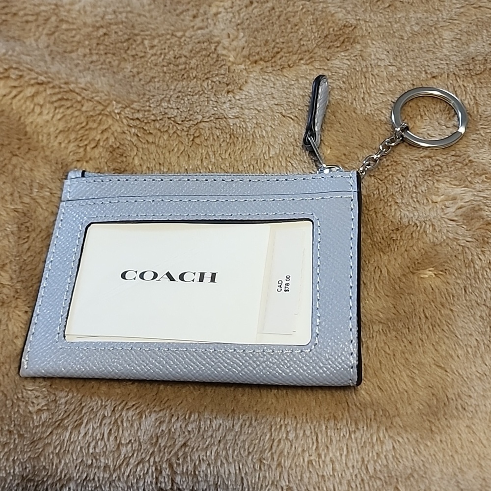 Coach Silver Saffiano Card Case Keychain - Picture 2 of 4